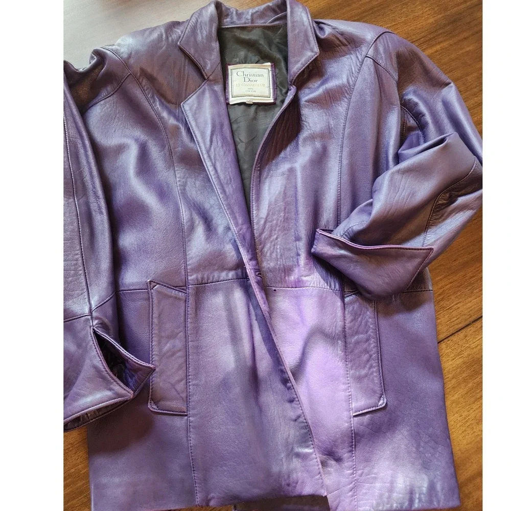 ✨️VTG Christian Dior Purple Lambskin Leather Blazer Coat L Rare Y2K streetwear